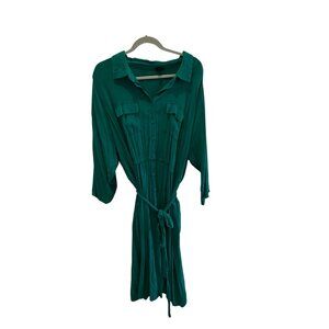 Torrid Womens Green Collared Button-Front Dress With Waist Tie Size 4